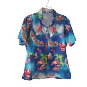 Christmas Santa Hawaiian Shirt Small Men Button Up Short Sleeve Shirt